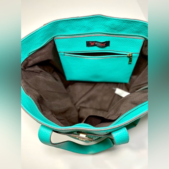 Just Fab TOTE Turquoise Greenish HandBag - Picture 4 of 8